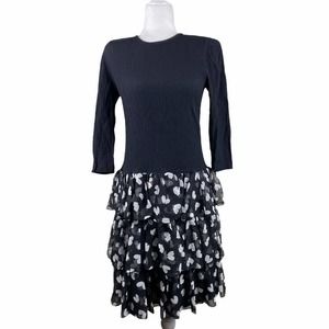 Vintage Black and White Polka Dot Ruffle Tiered Party Dress